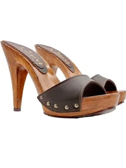 MULES MARRONI IN PELLE CON...