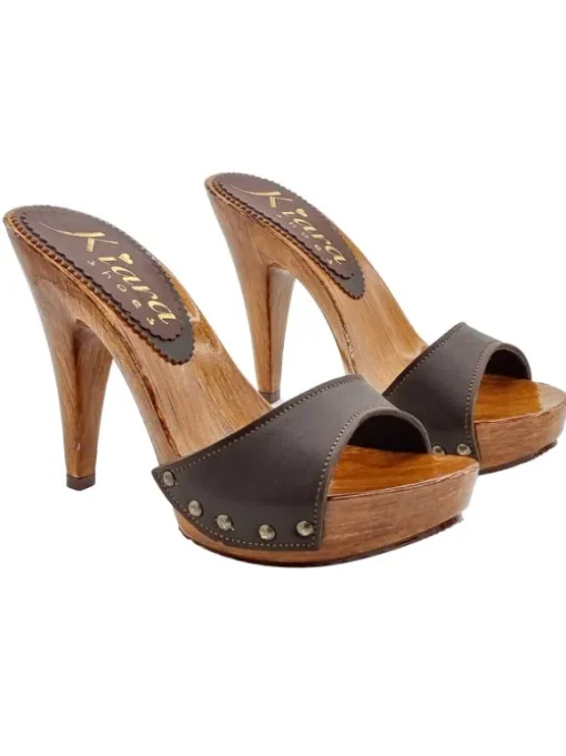 MULES MARRONI IN PELLE CON...