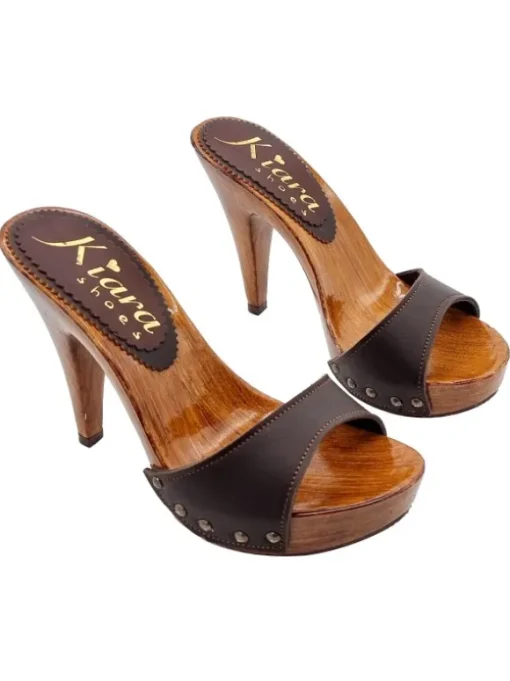 MULES MARRONI IN PELLE CON...