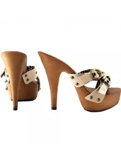 Zoccoli Donna Vernice Beige...