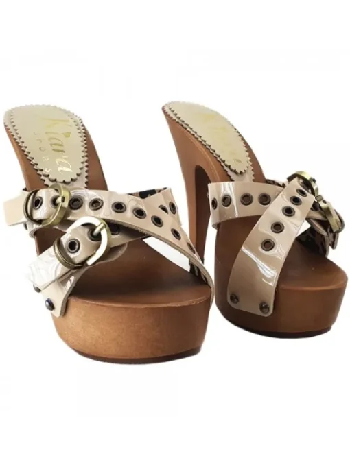Zoccoli Donna Vernice Beige...
