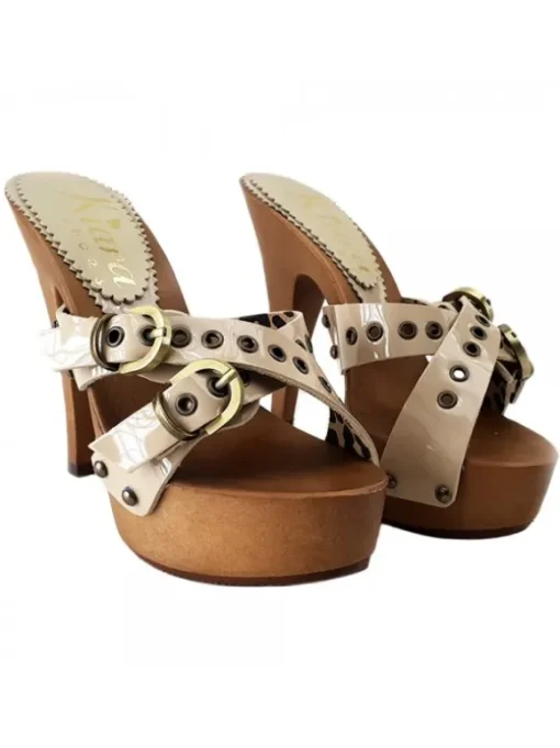 Zoccoli Donna Vernice Beige...