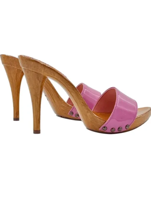 Zoccoli fucsia in vernice e...