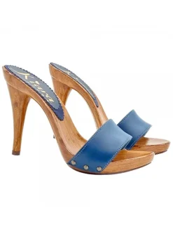 ZOCCOLI IN PELLE BLU CON...
