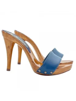ZOCCOLI IN PELLE BLU CON...