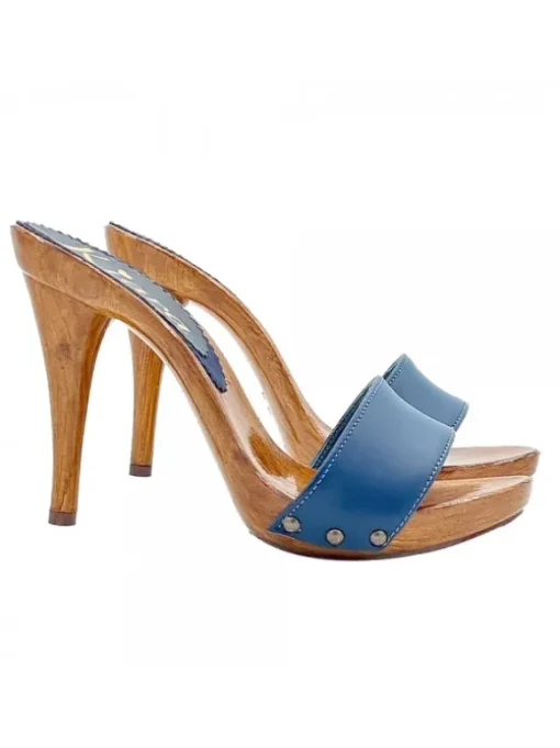 ZOCCOLI IN PELLE BLU CON...