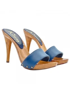 ZOCCOLI IN PELLE BLU CON...