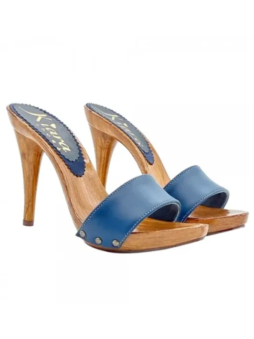 ZOCCOLI IN PELLE BLU CON...