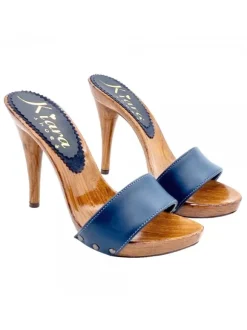 ZOCCOLI IN PELLE BLU CON...