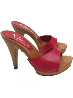 ZOCCOLI IN PELLE ROSSO CON...